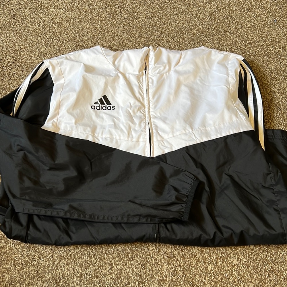 Adidas White and Black Zip Windbreaker